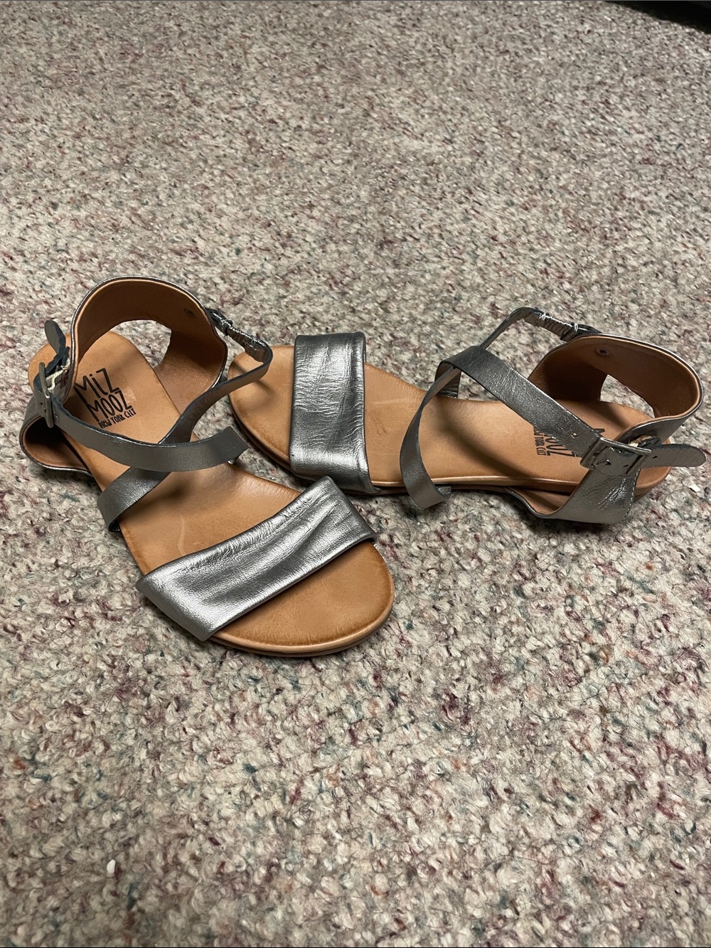 Miz Mooz aster Metallic Silver Leather Strappy Sandals- like new